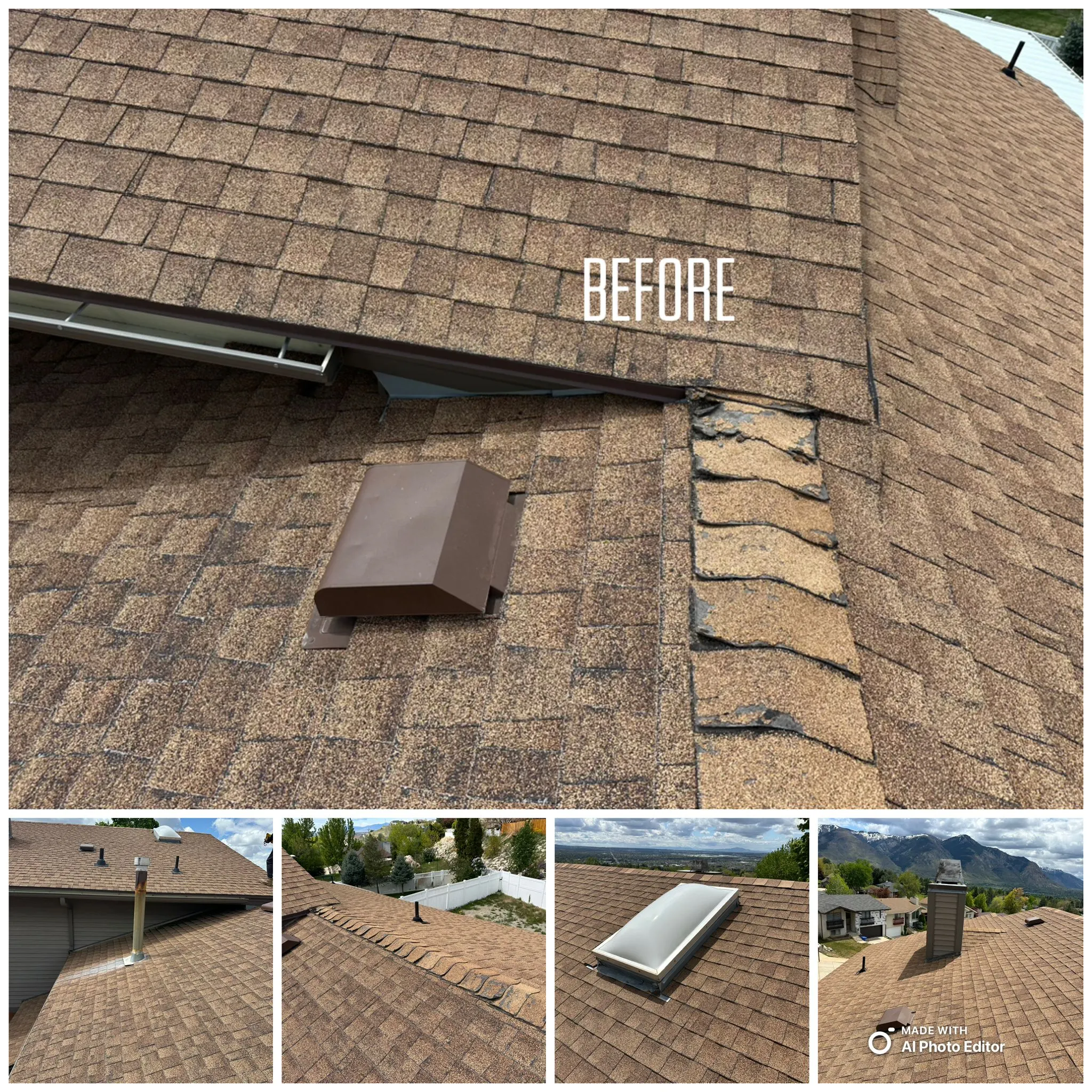 Before and after roof replacement in Utah
